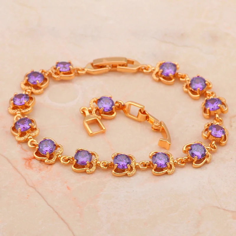 Браслеты золотого цвета с цирконом дизайн AAA цирконий и фиолетовый кристалл не
