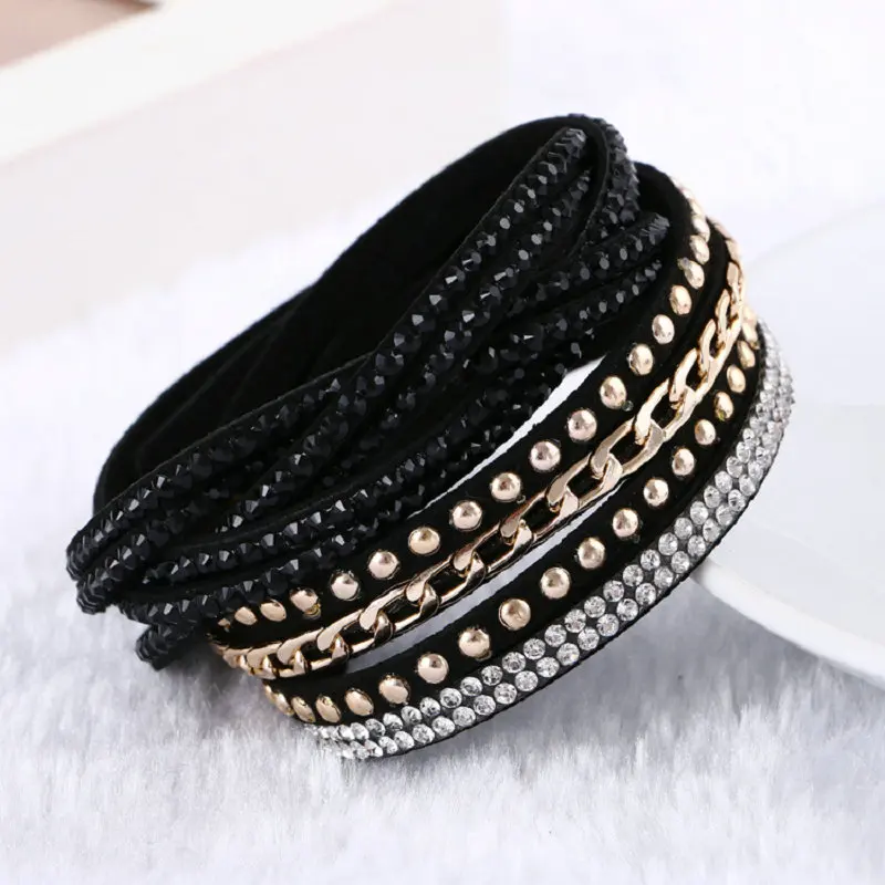 

2018 Newest Fashion Sell Hot Charm bracelets weaving Multilayer Rhineston Leather Bracelets Women gift Bracelet