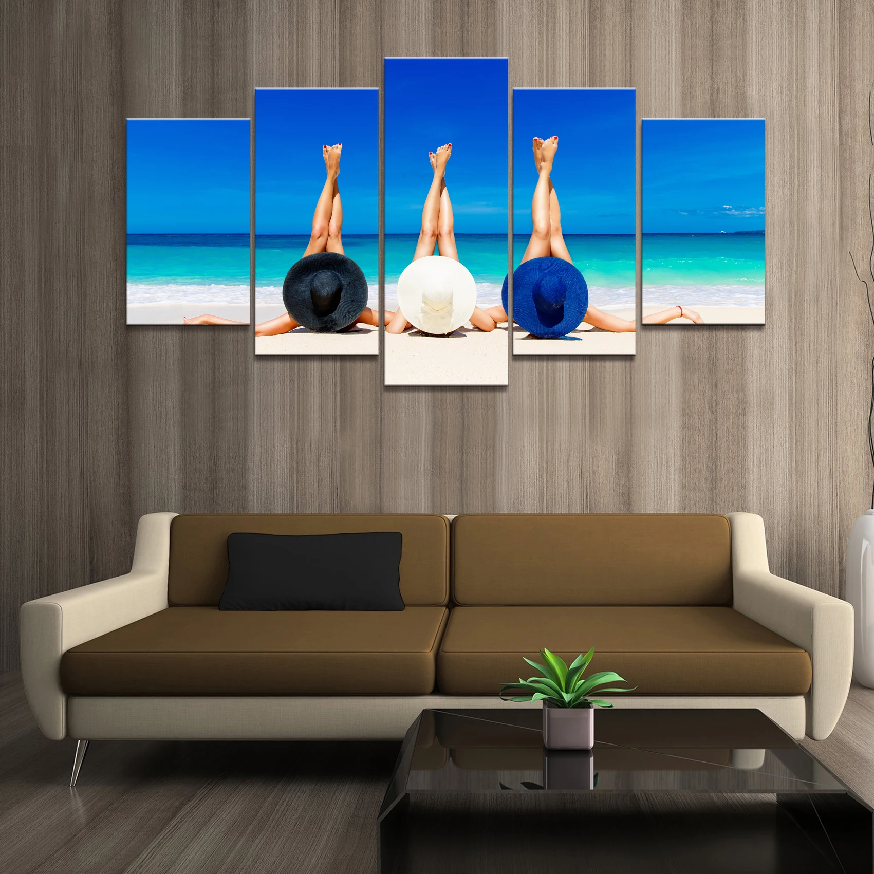 

Home Decor Poster HD Pictures Prints Canvas 5 Piece Modular Beach Sexy Women Scenery Living Room Art Decorative Painting Framed