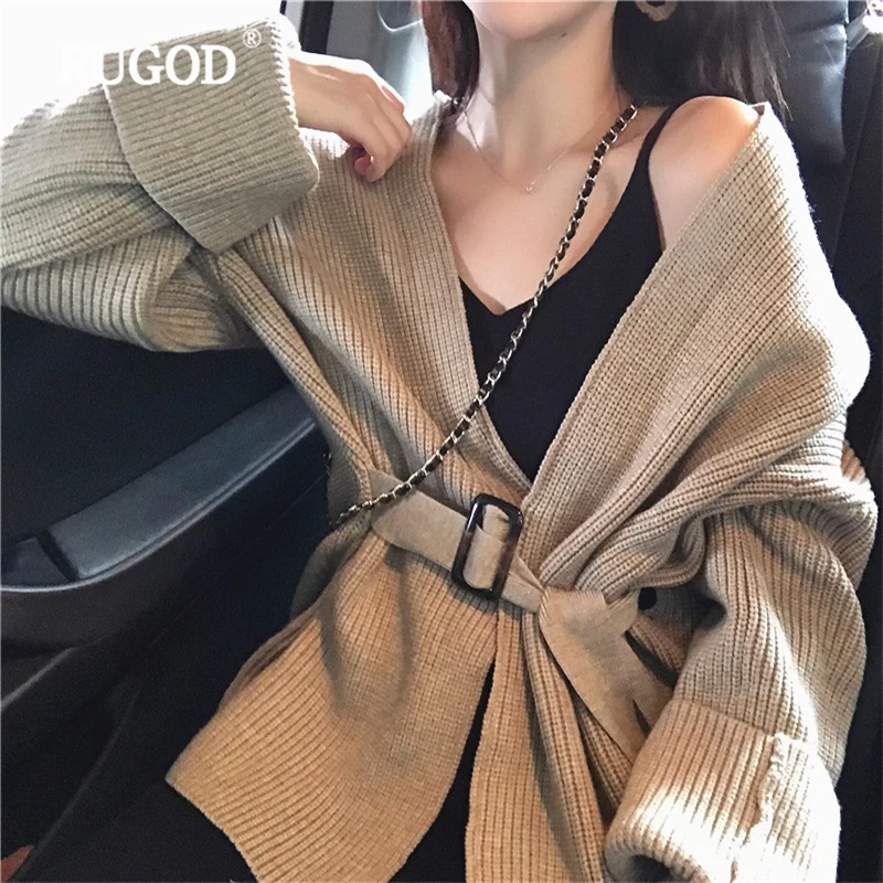 RUGOD Winter Sweater Women Solid Cardigans Long Sleeve Sashes Knitted Tops Autumn Clothes pull hiver femme 2019 |