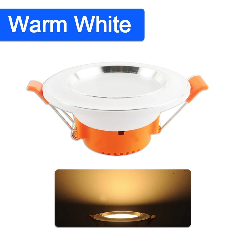 Warm White 3W Светодиодный светильник 3 Вт, 5 Вт, 7 Вт, 9 Вт, 12 Вт, 18 Вт, Круглый встраиваемый светильник, точечный светодиодный светильник, переменный ток 220 В, 240 в, потолочный светильник, внутренний Светодиодный точечный светильник для кухни - Испускаемый цвет: Warm White 3W