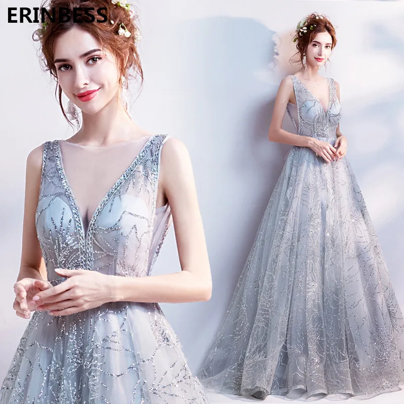 Шикарное блестящее вечернее платье без рукавов vestido de festa Платье De Soiree глубокое