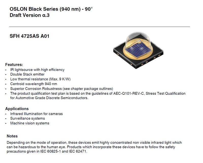 Osram IR940nm 3 Вт SFH 4725 S/5 Вт SFH 4725AS Oslon черная серия Инфракрасный красный излучатель с 16 мм/20 мм алюминиевая пластина печатной платы