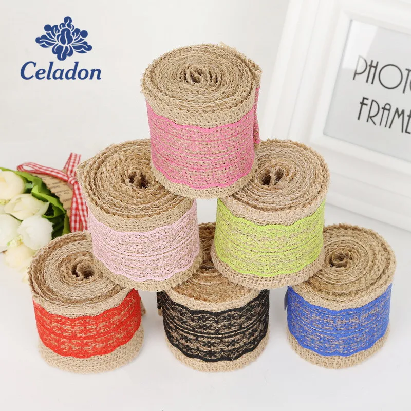 2Meter 6cm Natural Jute Burlap Roll Hessian Lace Ribbon For Vintage Rustic Wedding Decoration Christmas Party Supplies | Дом и сад