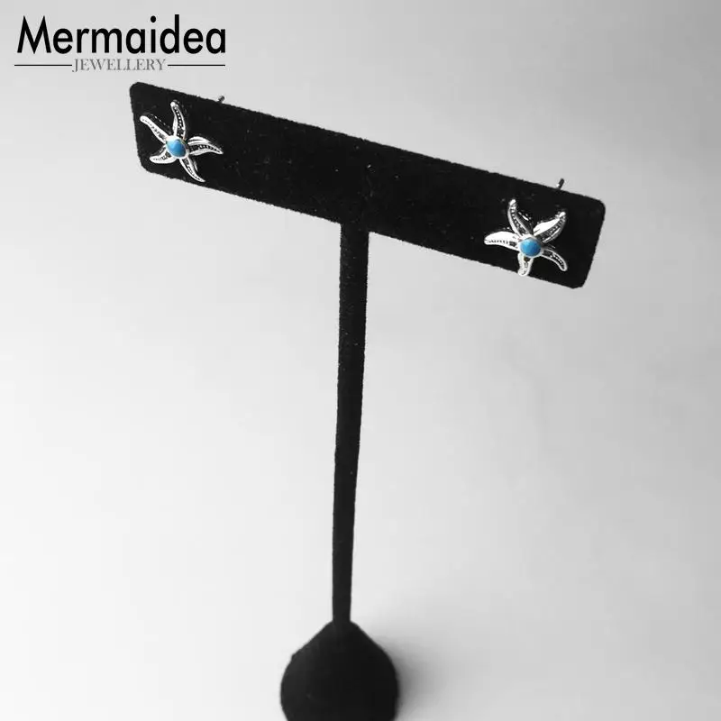 Blue Starfish Stud Earrings Fashion Good Jewerly For Women 2020 Trendy Gift silver plated Super Deals | Украшения и аксессуары