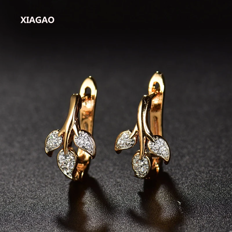 XIAGAO, милые серьги-кольца в виде листьев с фианитами для женщин, позолоченные циркониевые серьги, модные свадебные ювелирные изделия, серьги brincos