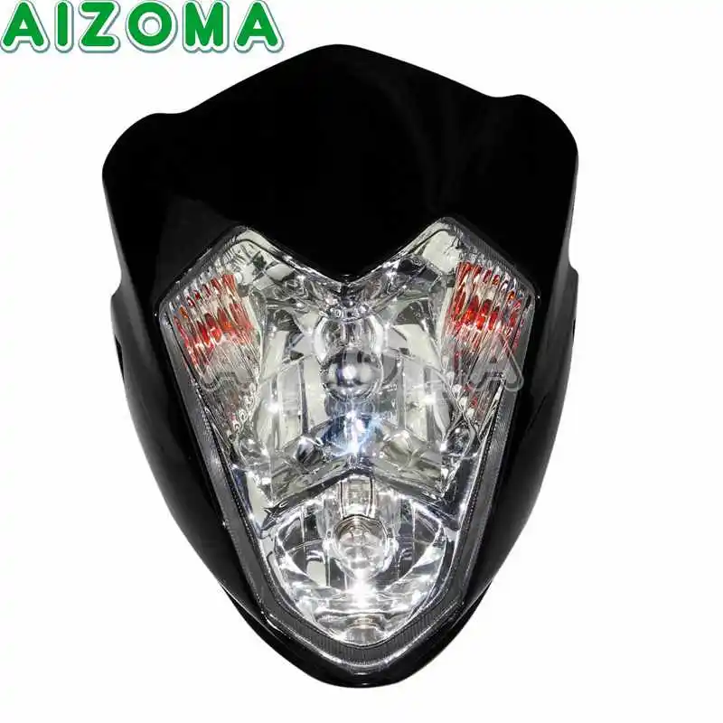 Black Уличный мотоцикл 12 В/10 Вт фара в сборе для Honda Suzuki Yamaha Kawasaki GSXR CBR CB YZ Fazer универсальная фара - Цвет: Black