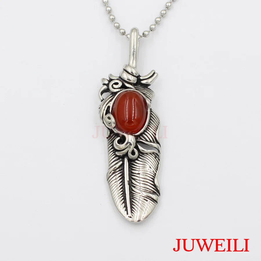 JUWEILI Jewelry 1x Ретро индийский Стиль перо набор камень Нержавеющая сталь кулон