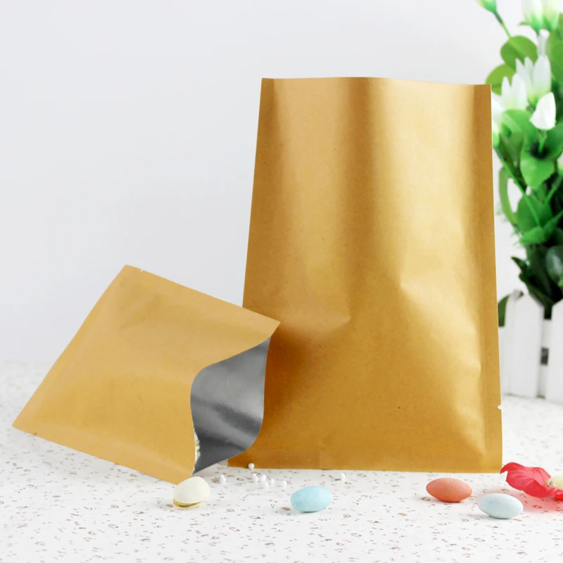 Пластиковая алюминиевая фольга плоский пакет коричневая крафт бумага