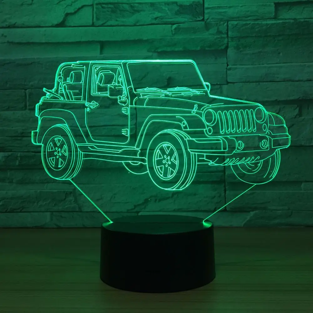 3D LED ночник для автомобиля джип Форма USB прикроватная тумбочка спальни настольная