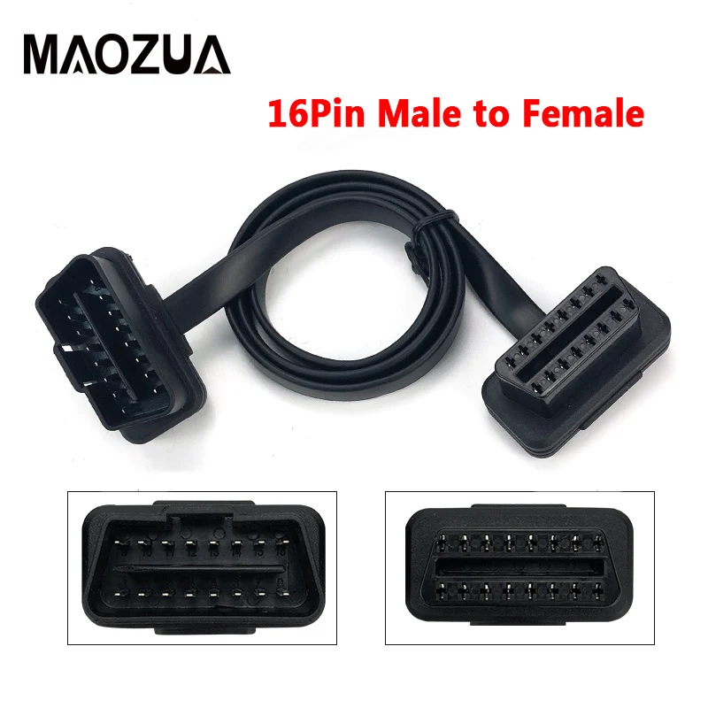 60 см плоский тонкий как лапша OBD 2 OBD2 ELM327 адаптер 16 контактный штекер гнездо