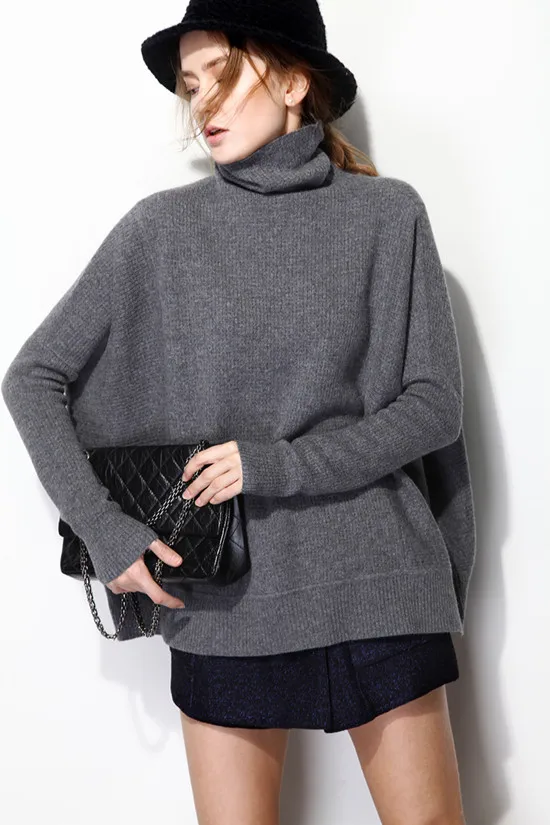 dark gray Lafarvie кашемировый вязаный свитер с высоким воротом, женский осенне-зимний Повседневный свободный толстый теплый пуловер с длинным рукавом для женщин - Цвет: dark gray