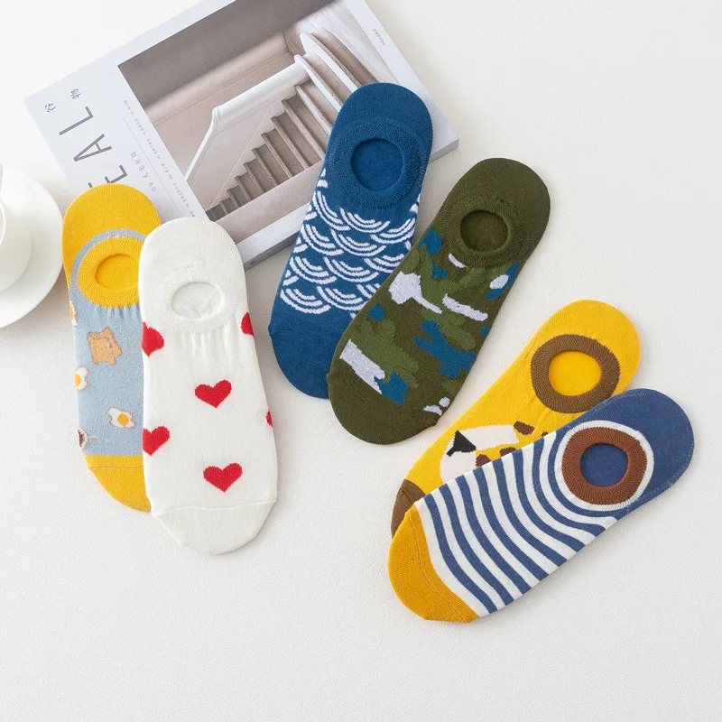 Новинка носки для пар без показа хлопковые с принтом в полоску улицы креативные
