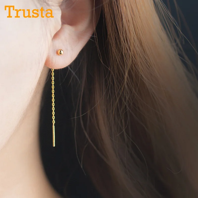 Trusta, 925 пробы, серебряные серьги, ювелирное изделие, в виде капли, одноцветные, с бусинами, с ушной линией, в Крутом стиле, для девочек-подростков, для женщин, DS1277