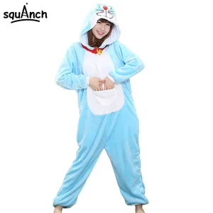 Женский комбинезон с героями мультфильмов Doraemon, Пижама для взрослых, милый синий кот, кигурумис, вечерние пижамы Аниме, зимний теплый мягкий спальный комбинезон
