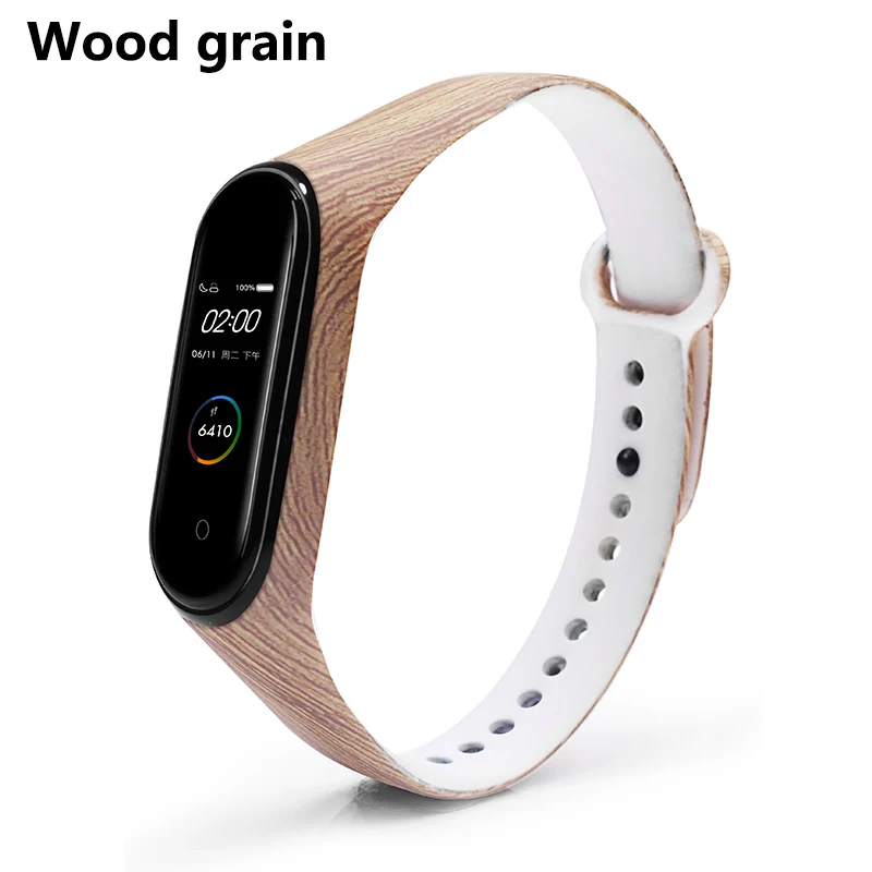 Wood grain BOORUI Универсальный Miband 3 4 ремешок pulsera inteligente ремешок для xiaomi mi3 mi4 смарт-браслеты с разнообразными цветами - Цвет: Wood grain