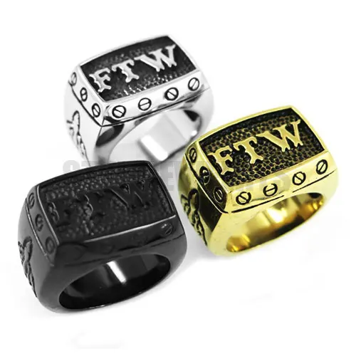 

Wholesale FTW Middle Finger Motor Biker Ring Stainless Steel Jewelry Silver Color Black Gold Mechanical Screw Men Ring SWR0376