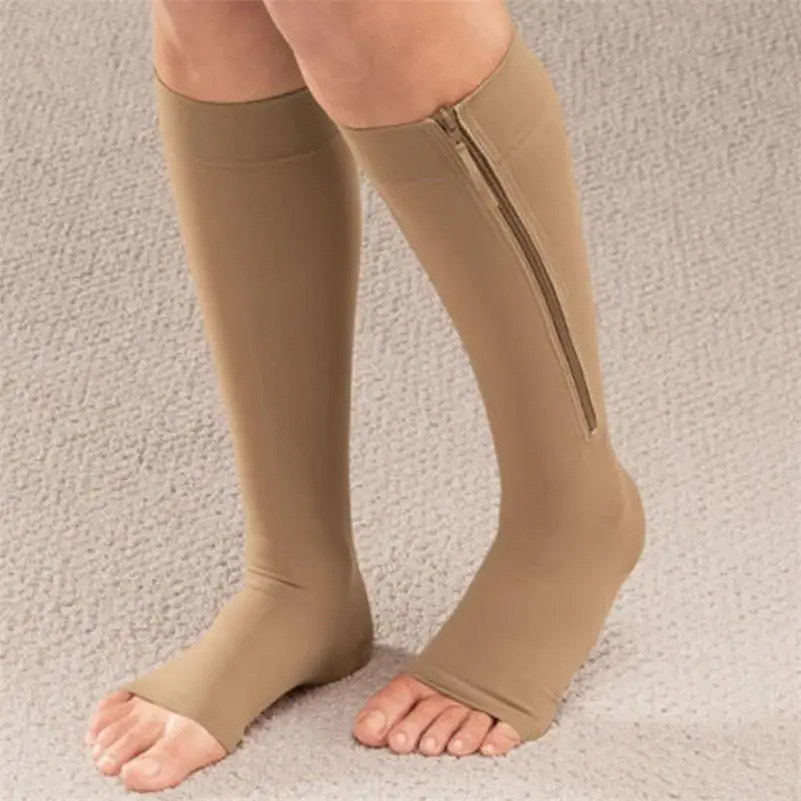 Zip Leg Support Knee Sox Open Toe Sock S/m/xl