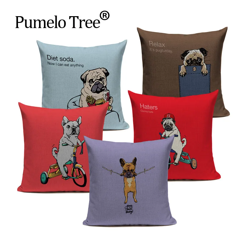 

Cartoon Pug Dog Cushion Cover Dog Throw Pillows Cover Cute Animal Cushion Cover Sofa Custom High Quality Decoratove Pillow Case