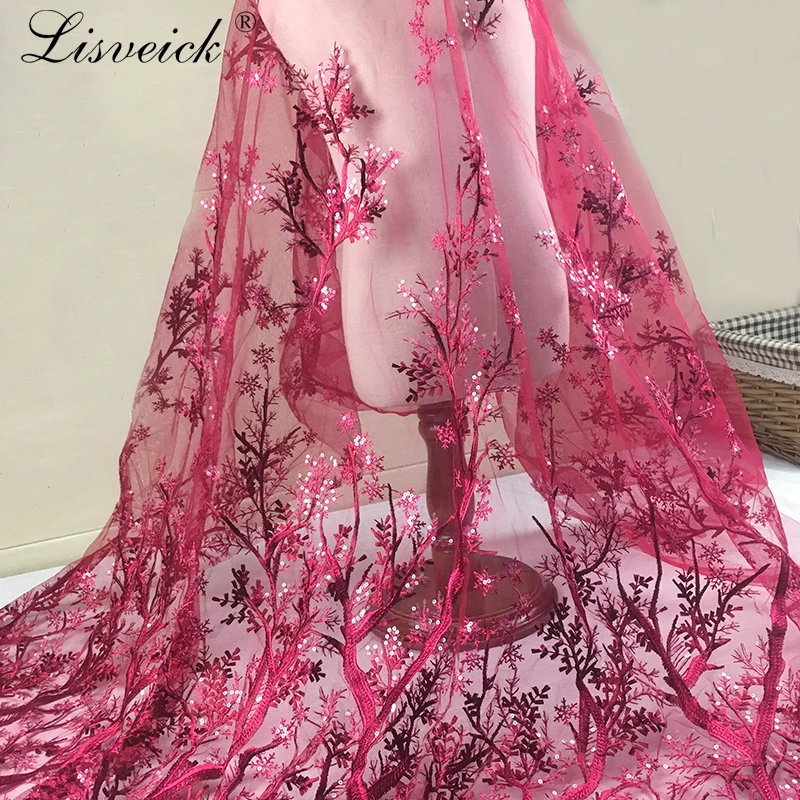 

Sequins Embroidery French Net Lace Fabric 3D flower Tulle Lace African Lace Fabric for wedding Nigerian Party dress