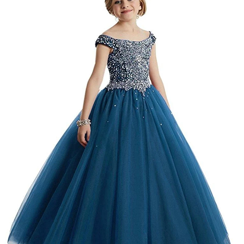Navy blue Платья с цветочным узором для девочек на свадьбу, с блестками, без рукавов, Элегантное нарядное платье принцессы для девочек, платье для первого причастия - Цвет: Navy blue