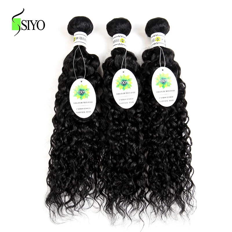 Волна воды 3 Связки с закрытием монгольские волосы Weave SIYO человеческие remy