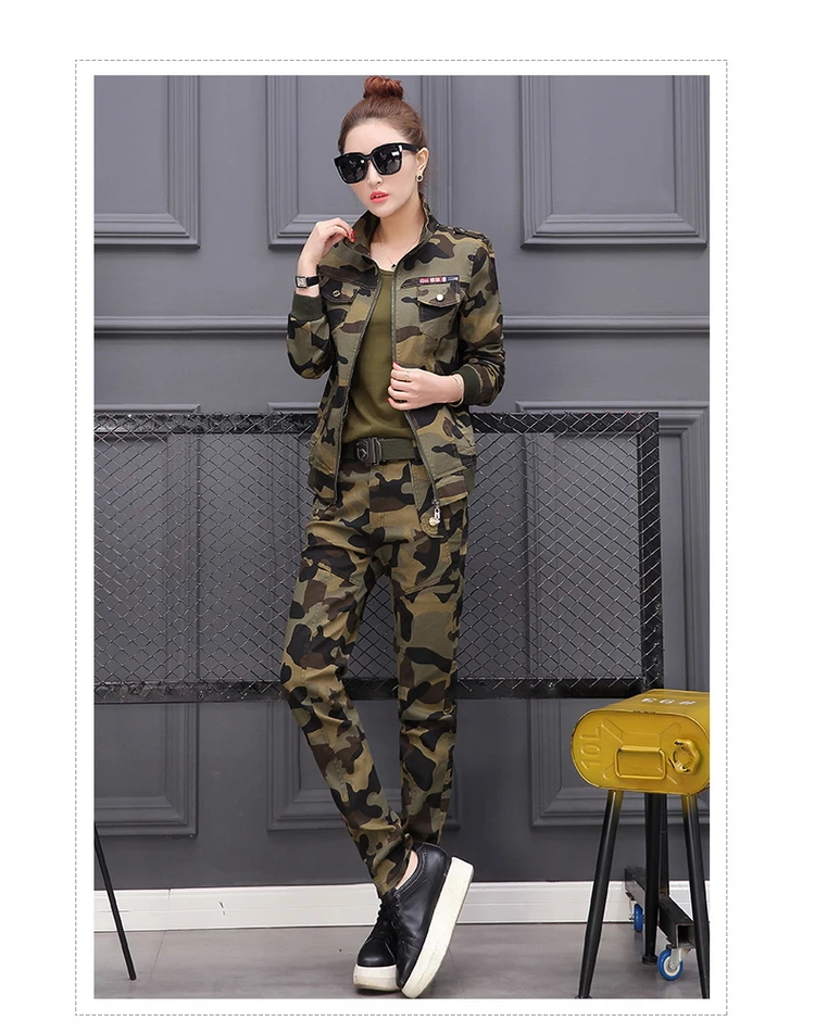 Размера плюс Conjunto Feminino Для женщин хлопковая кофта для детей с Военная камуфляжная куртка+ брюки для девочек Женский комплект 2 шт. 3XL 4XL 5XL
