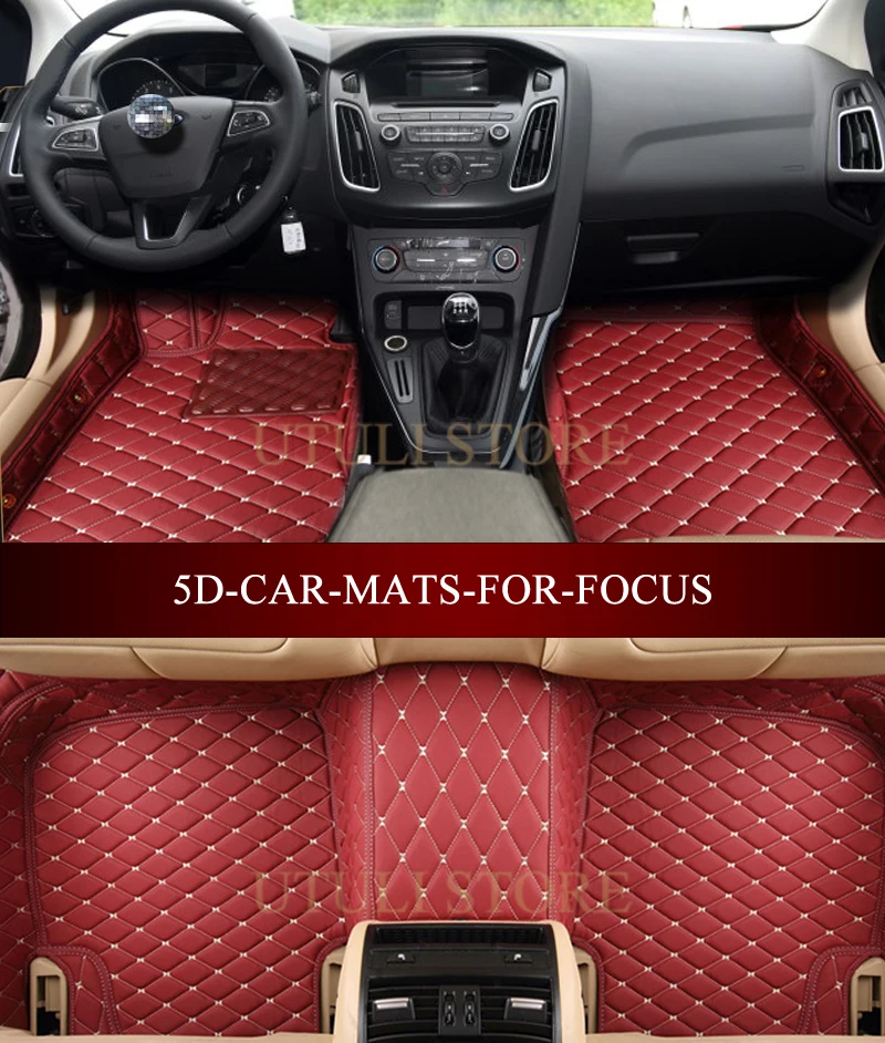 

Leather Car floor mats for Ford Focus 4Door/5Door Hatchback/Sedan 5D waterproof custom fit car liners foot mats
