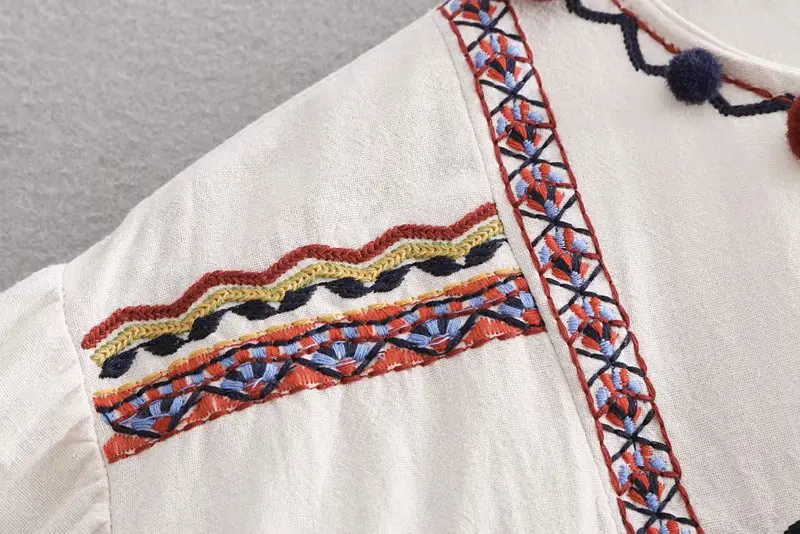 Flabbit Женская Винтажная с круглым вырезом геометрическая вышивка этническое