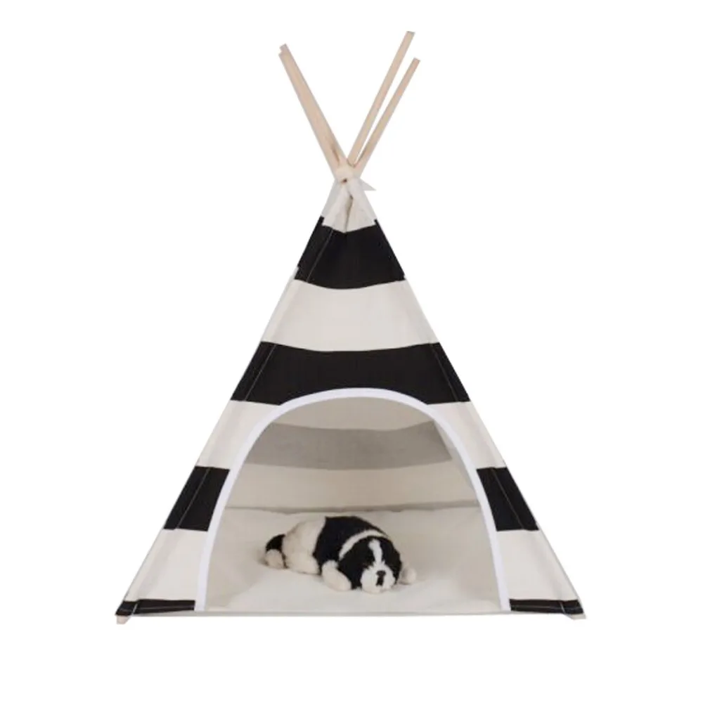 Кровать для собаки в белую и черную полоску домик вигвам палатка милая теплая