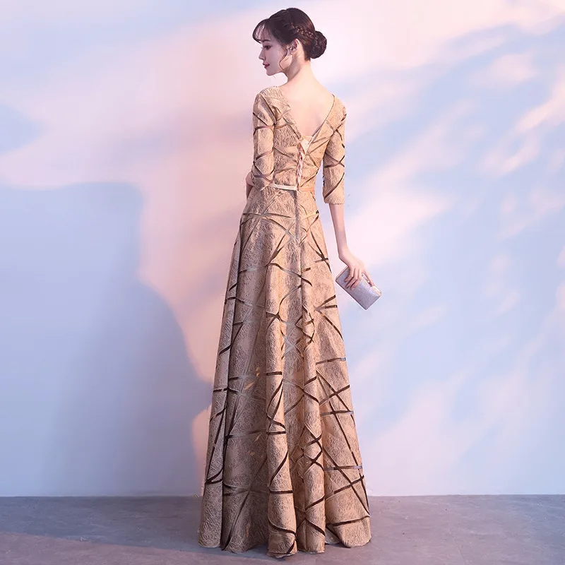 Floor Length Elegant Lady Evening Dress Robe De Soiree 3/4 Sleeve Formal Party Dresses A-Line Prom Gowns Plus Size 3XL