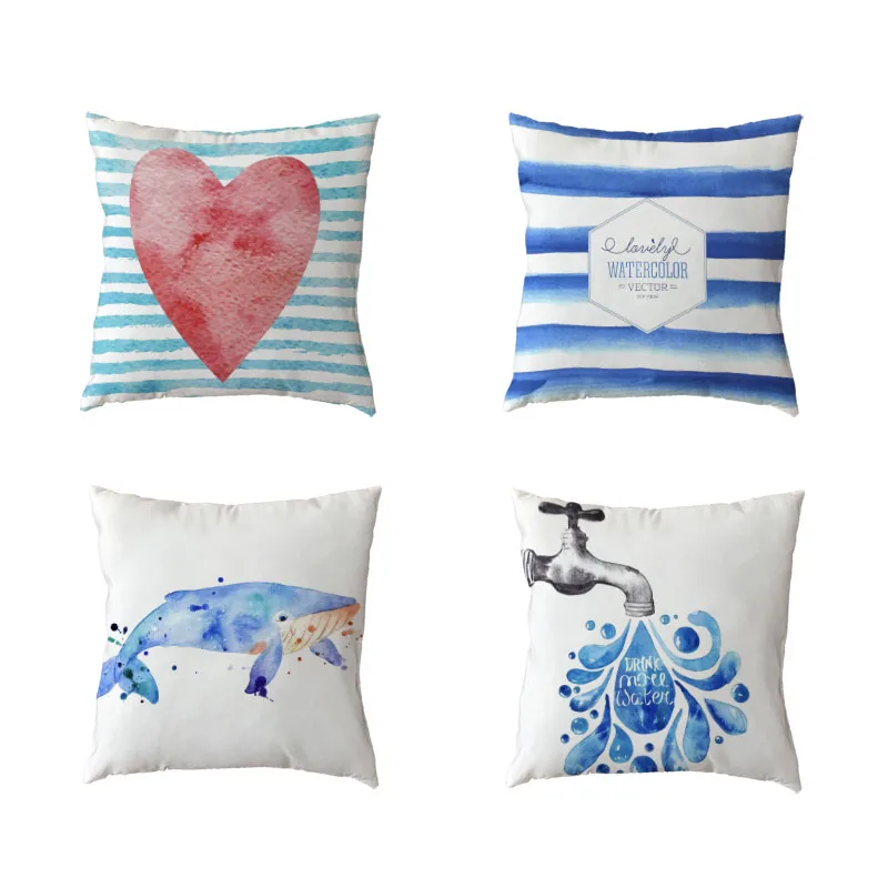 Серия Ocean полиэстер персиковая кожа наволочка Акула синяя полоса конфеты сердце