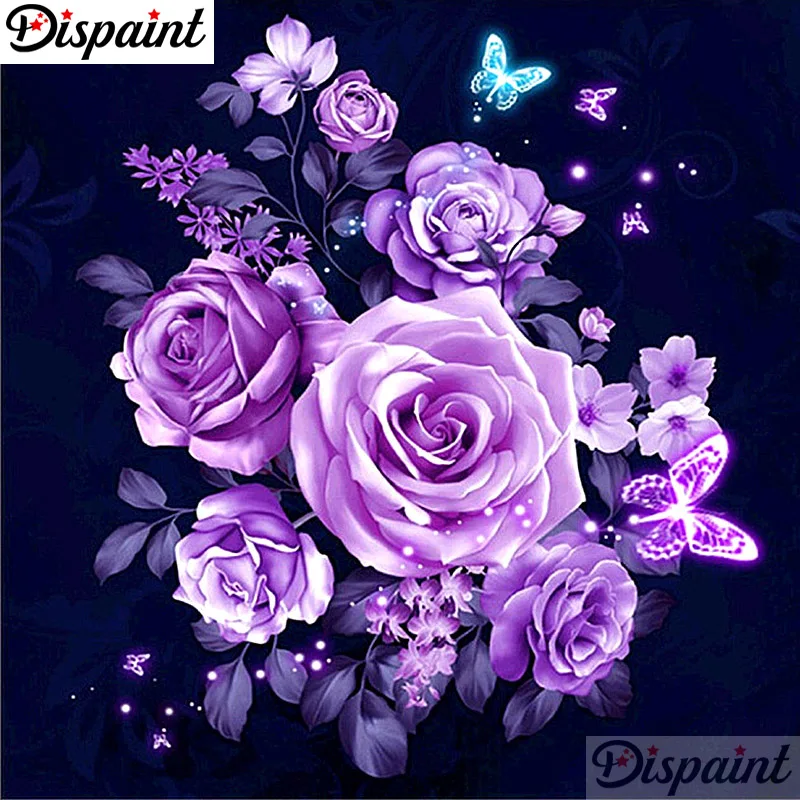 

Dispaint Full Square/Round Drill 5D DIY Diamond Painting "Flower Rose butterfly" 3D Embroidery Cross Stitch 5D Home Decor A10483