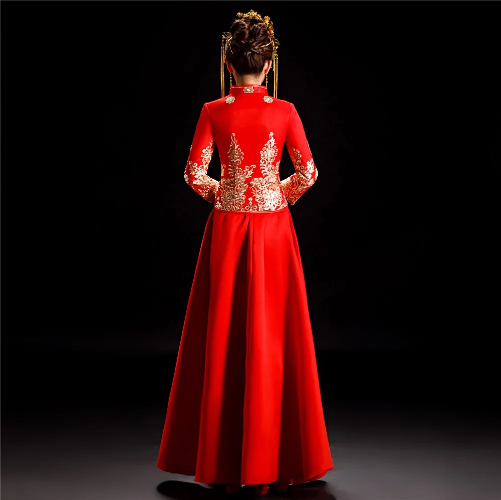 Шанхай история Длинные платья Cheongsam с вышивкой красные Qipao для женщин