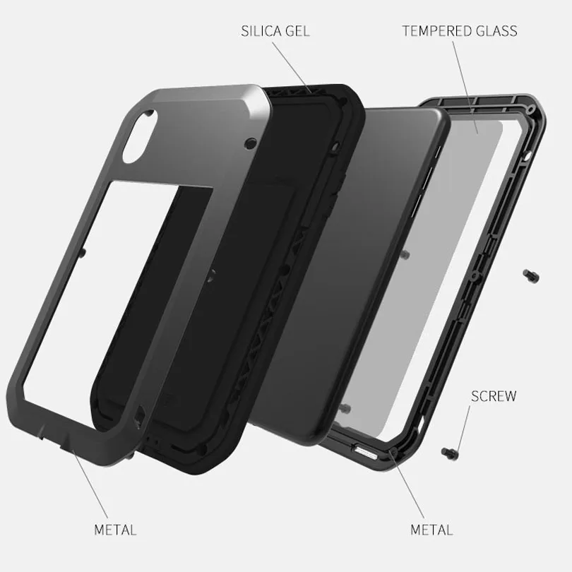 Original LOVE MEI Heavy Duty Aluminum Metal + Gorilla Glass Shock Drop Waterproof case for IPhone XS Max XR IPXM3 | Мобильные