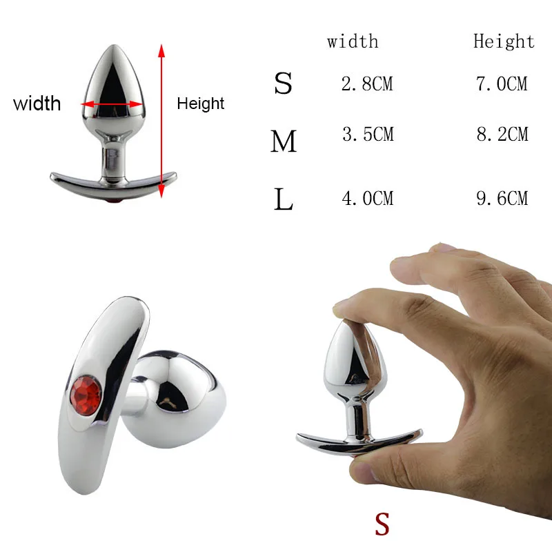 Metal Anal Plug with Red Jeweled Large Steel Butt Diamond Women Jewel Sex toys Underwear All Day Beginner |