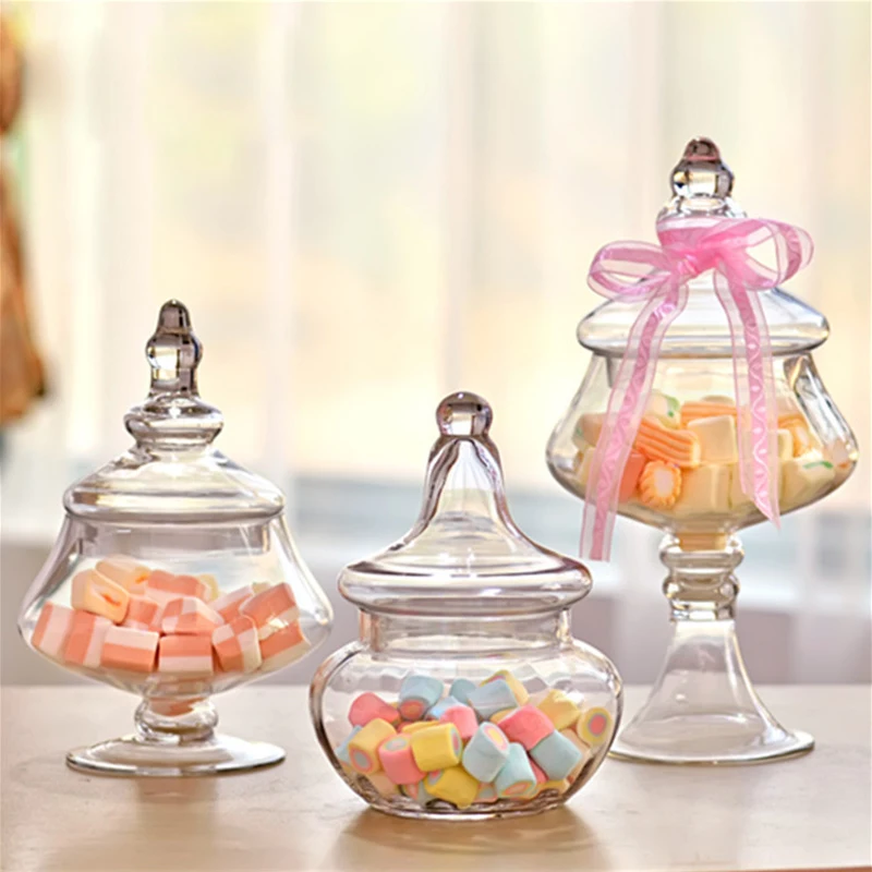 

European transparent Glass Candy Jar glass storage tank bottles dust-proof with lid Decor Crafts dessert stand wedding supplies