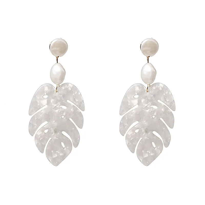 Женские акриловые серьги подвески фирменные жемчужные в виде листика