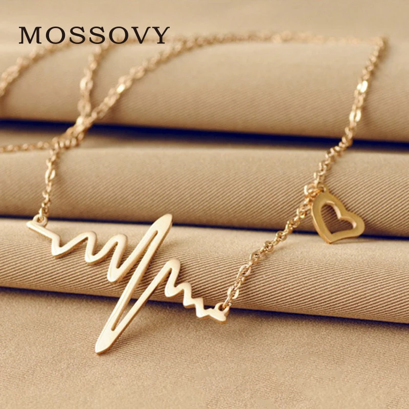 Mossovy электрокардиограмма Подвески Ожерелье Сердце розовое золото ожерелья