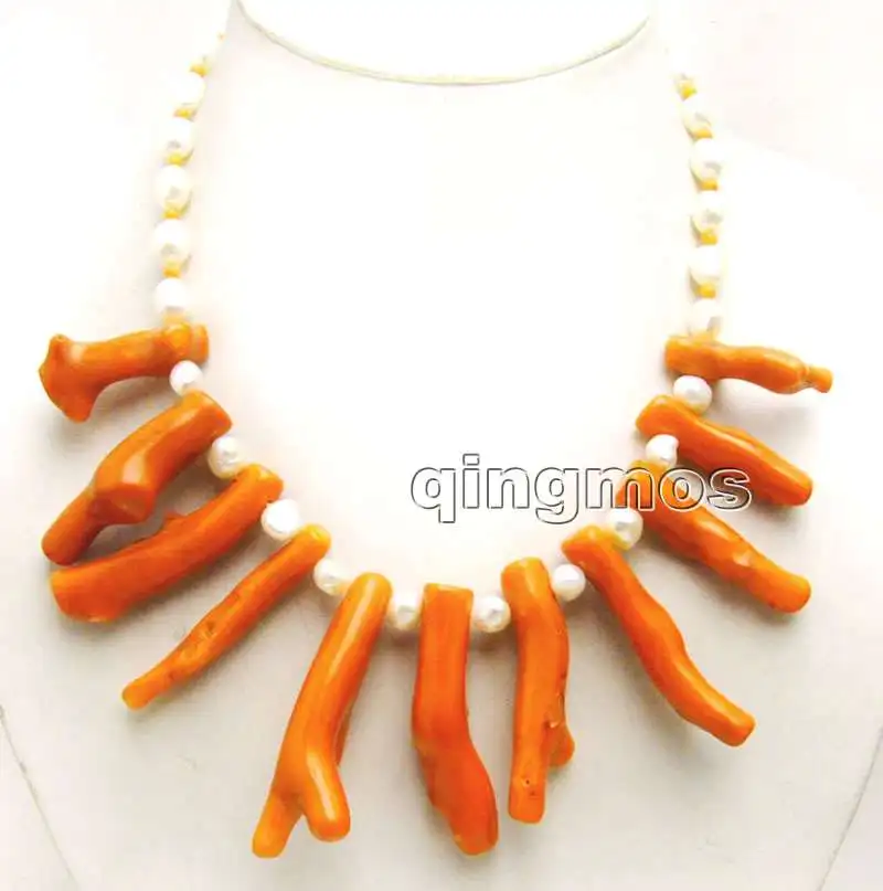 Big 8*70mm GENUINE Pink Branch shape Coral and 7-9mm White Baroque Pearl 18&quot Necklace-nec6163 Wholesale/retail Free shipping | Украшения