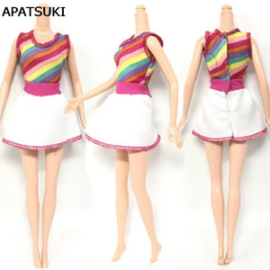 Повседневная одежда, модная одежда для кукол Барби, короткие платья в радужную полоску для кукольного домика Барби, Одежда для куклы