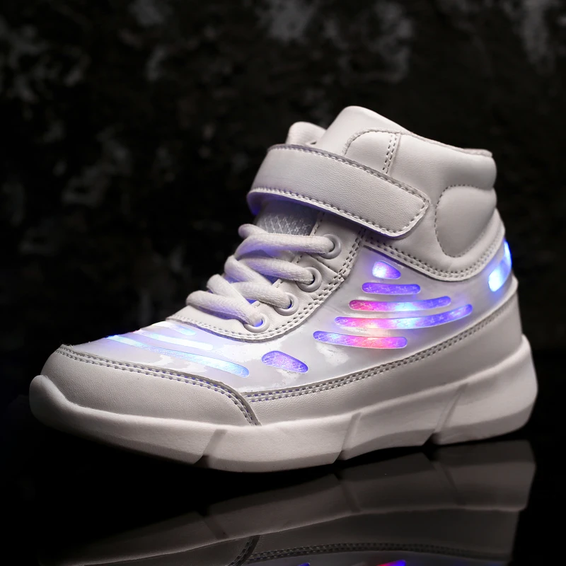 LED Luminous Kids Shoes Boys Girls Running 2019 Fashion High Top Children Casual Sports with Light Sneakers | Детская одежда и