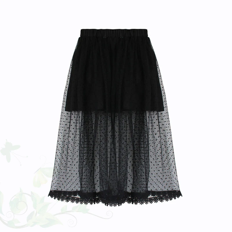 

0-14T Children Kids Girls Black White Polka Dot Long Lace Skirt Cotton Lining Princess Soft Tulle Tutu Skirts Wedding Costume