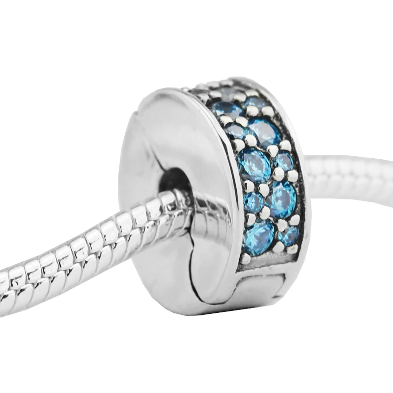 DIY подходит Pandora амулеты Браслеты Teal Shinning Элегантный спейсер Клипсы из