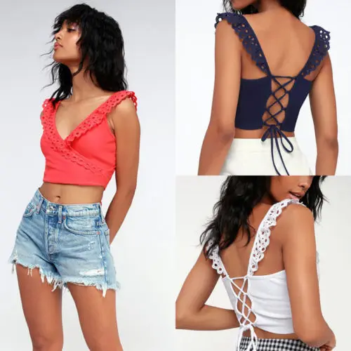 Женский кружевной жилет на завязках летний топ без рукавов 2018|Майки| |