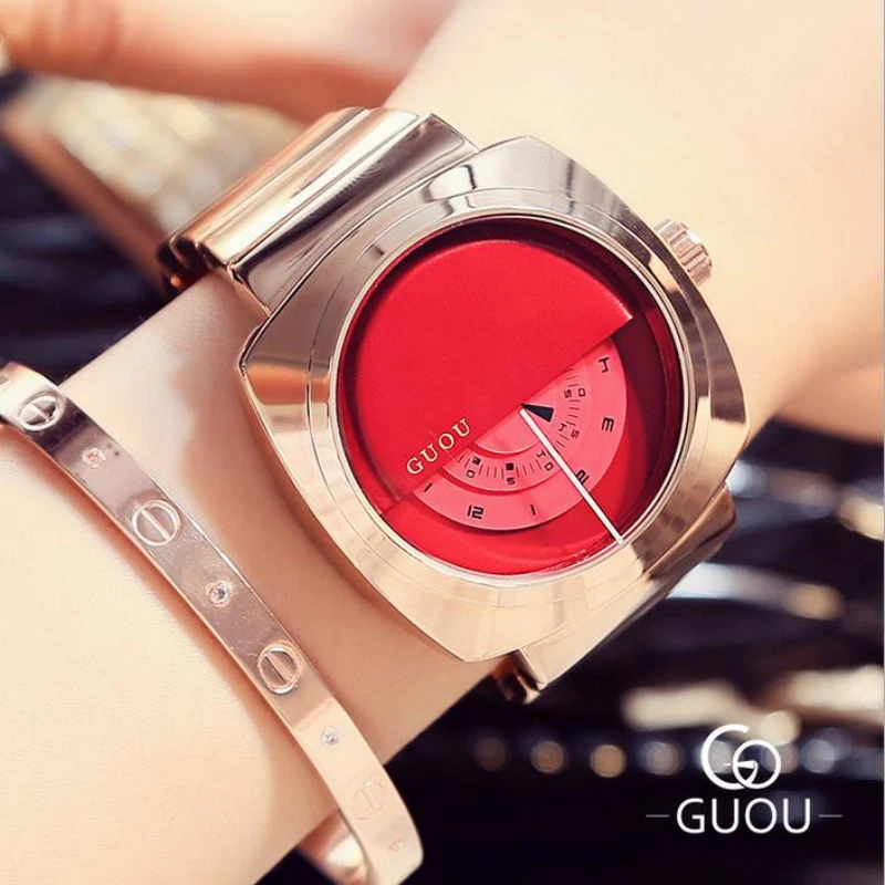 GUOU роскошные женские часы из розового золота Женские наручные нержавеющей стали