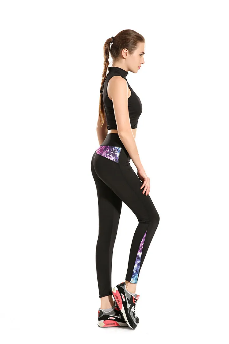 Women Patchwork Gradient Blue Purple Galaxy Exercise Leggings Quick Drying Ankle Length Energy Pants Trousers Ropa Mujer | Женская