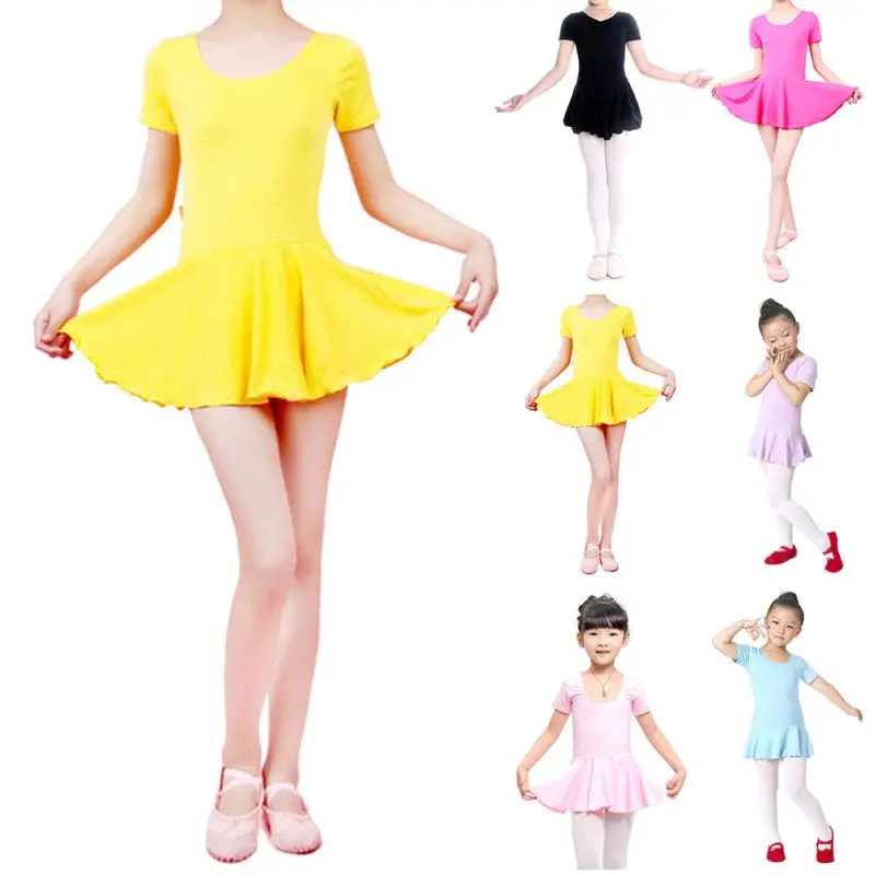 Детское хлопковое платье с коротким рукавом для гимнастики балета танцев|ballet dance