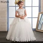 Белое кружевное платье с цветочным рисунком для девочек, свадебные плиссированные платья с оборками для девочек на Первое причастие, Платья для особых случаев для девочек