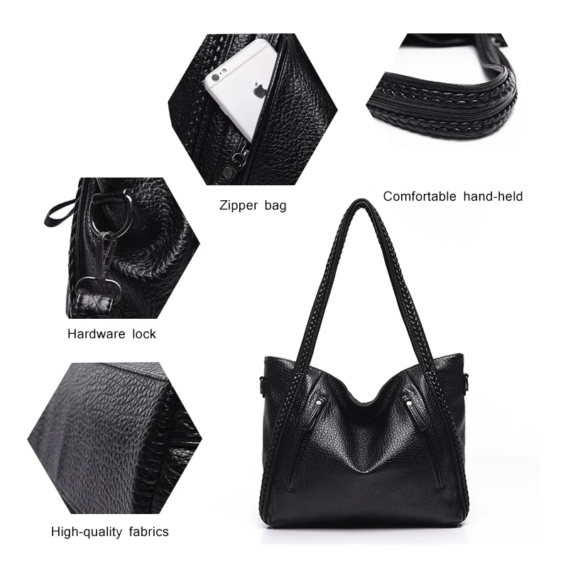 Hjphoebag Женская мода мягкая сумка высокого качества черные женские сумки на плечо